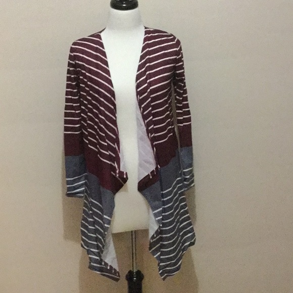 LAST ONE Women's Stripe Open Front Cardigan - Picture 3 of 4