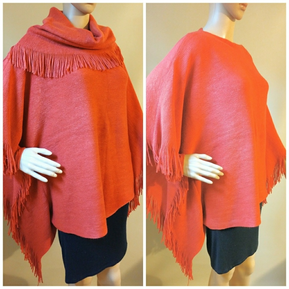 NWOT So Soft Coral Poncho with Infinity Scarf