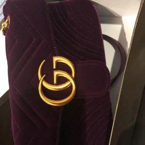 Preowned Purple Velvet GG Marmont Bag