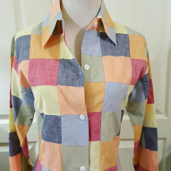 NWOT. James Gunn Multicolor Button Down Top. Sm - Picture 2 of 8