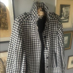 Classic Black & White Houndstooth Tweed Coat