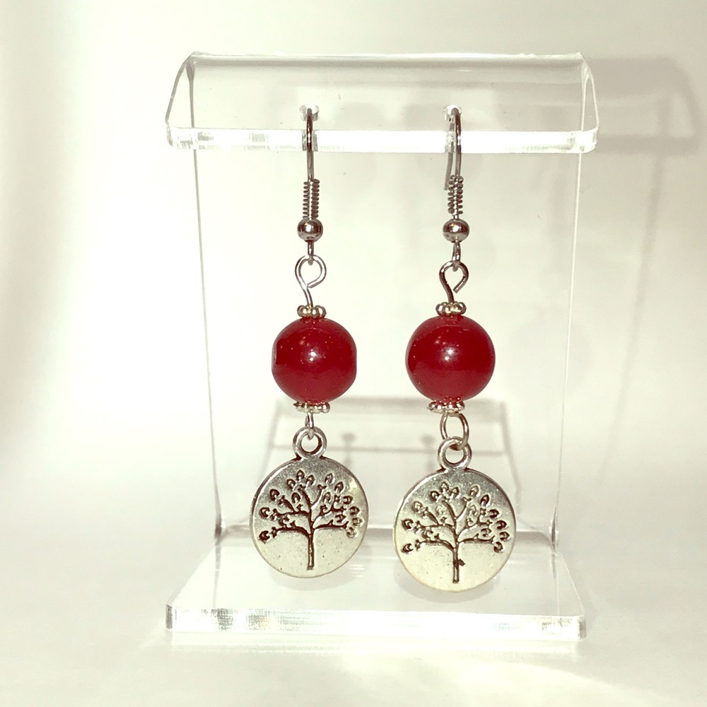 Earrings, Red Silver, Hand Crafted