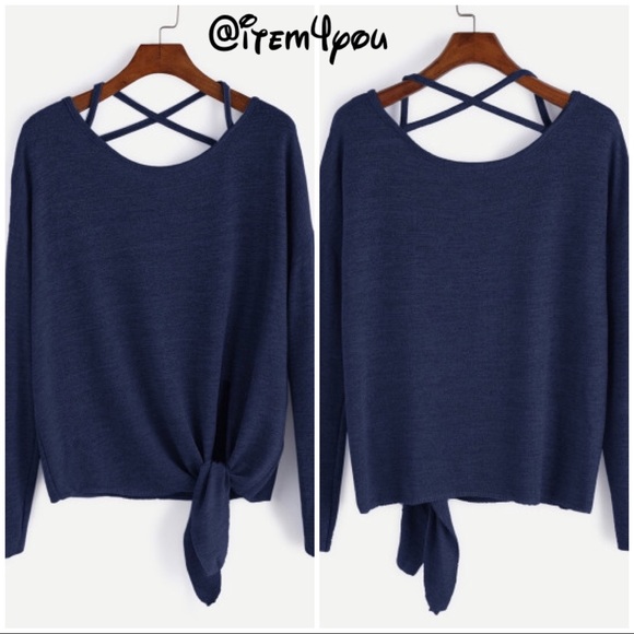 Tops - 💙Dark blue 💙Shoulder Criss Cross tie tshirt