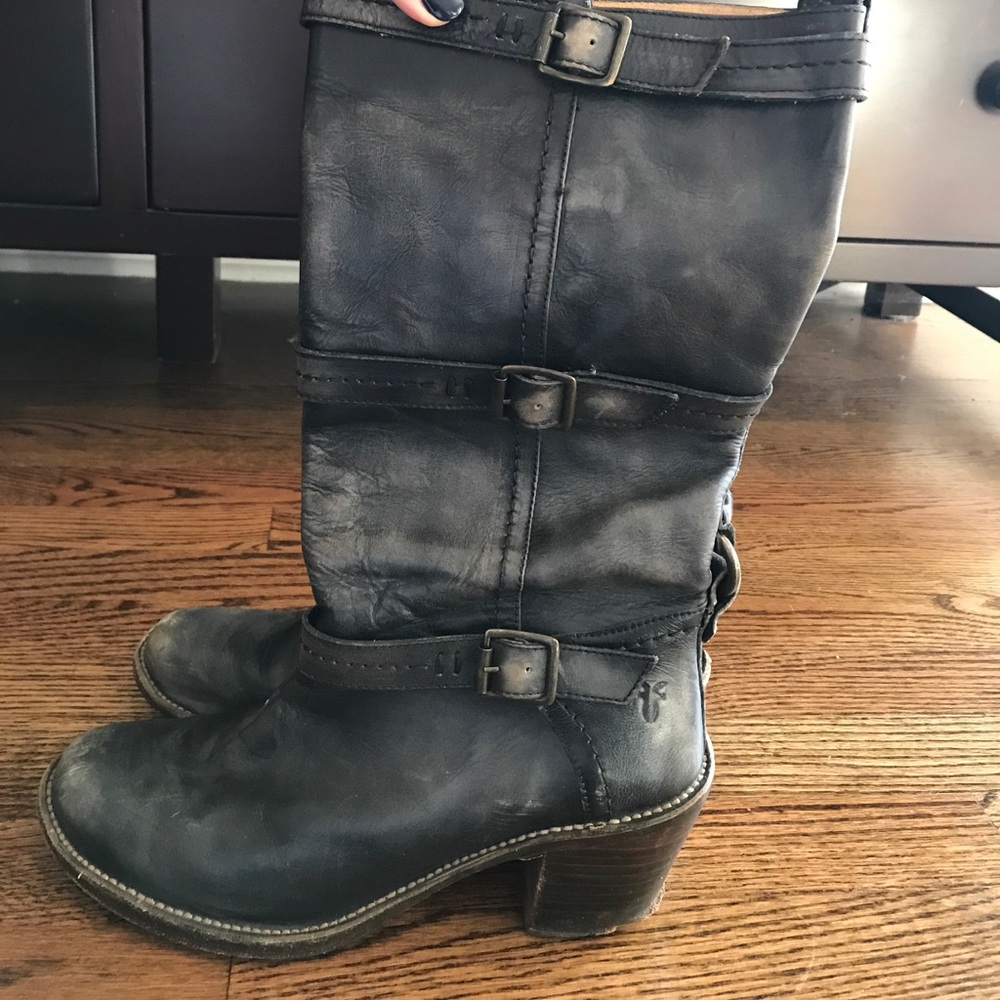 Frye distressed black boots