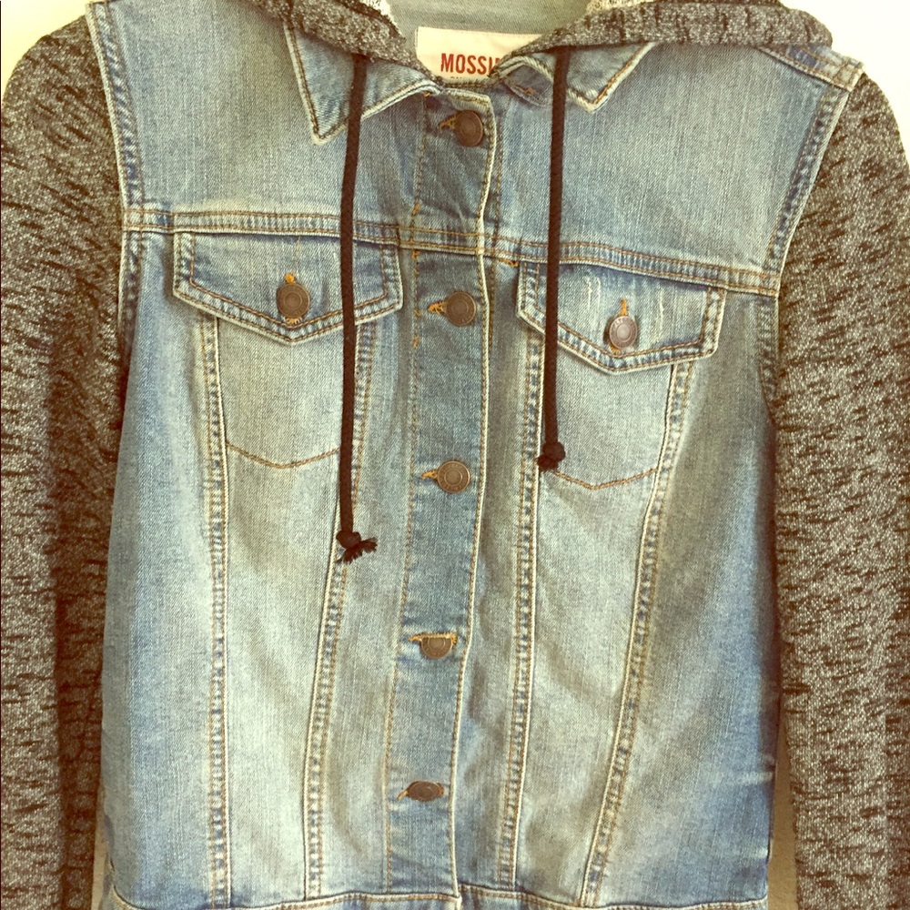 Denim jean mixed media jacket hoodie