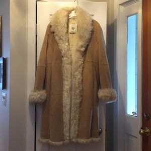 Swede and shearling full length coat