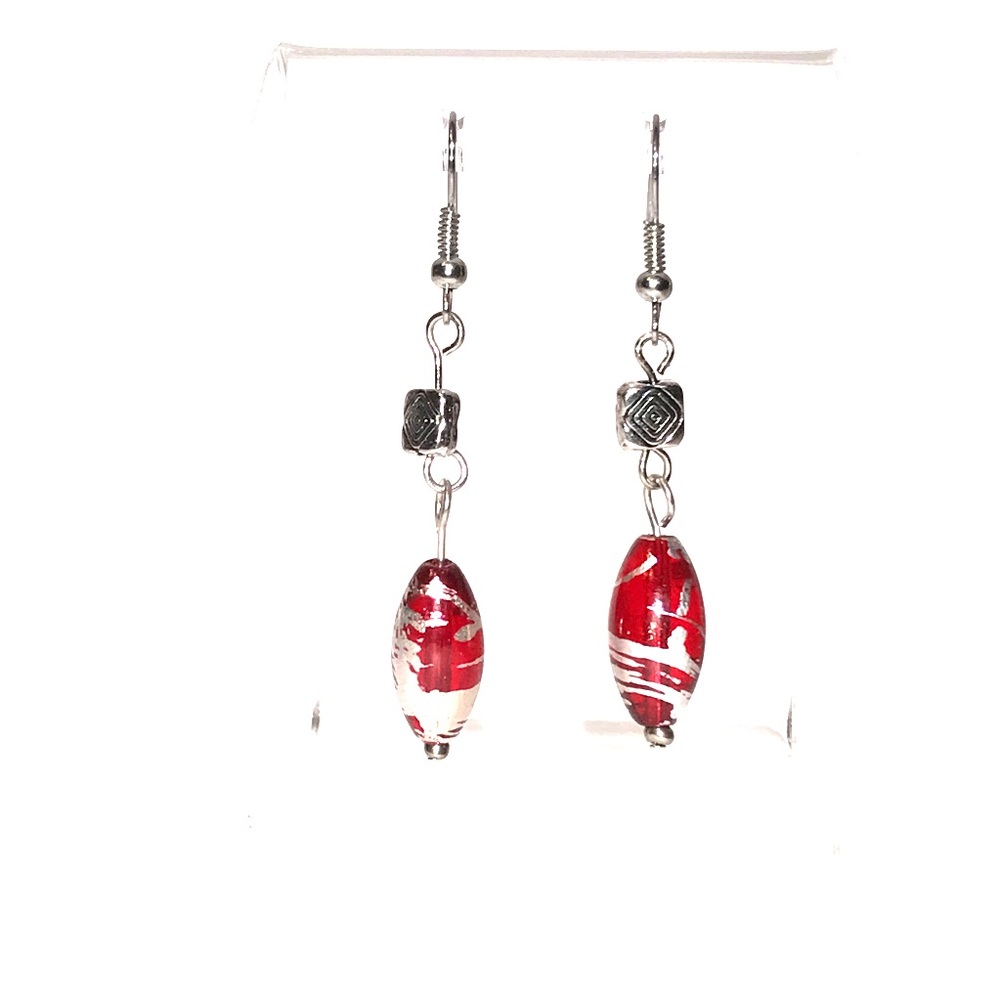 Earrings, Red Silver, Hand Crafted
