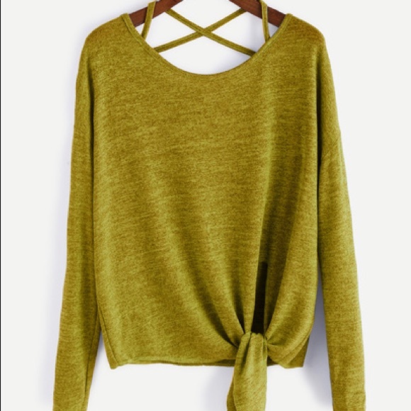 LAST Olive Green Shoulder Criss Cross tshirt - Picture 2 of 6
