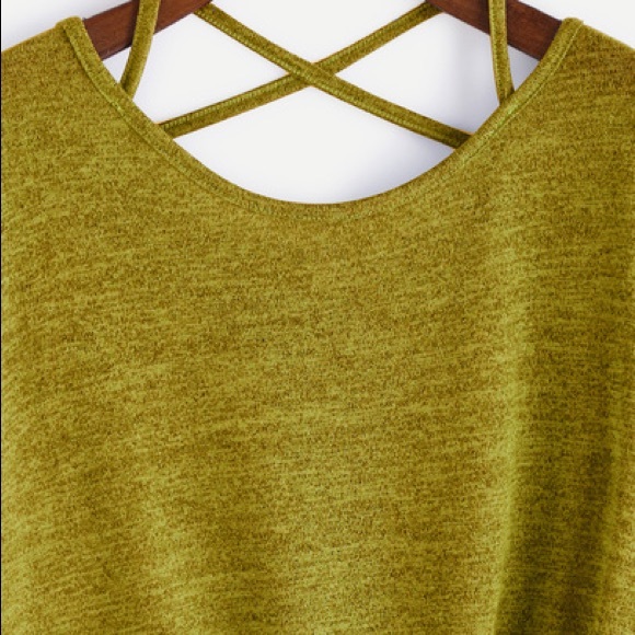 LAST Olive Green Shoulder Criss Cross tshirt - Picture 4 of 6