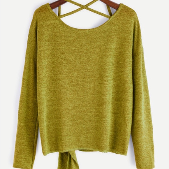 LAST Olive Green Shoulder Criss Cross tshirt - Picture 5 of 6
