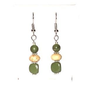 Earrings, Green Silver, Hand Crafted