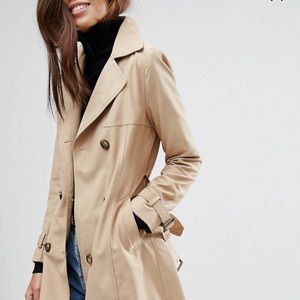 ASOS Tan Double Breasted Trench Coat - Rain Jacket