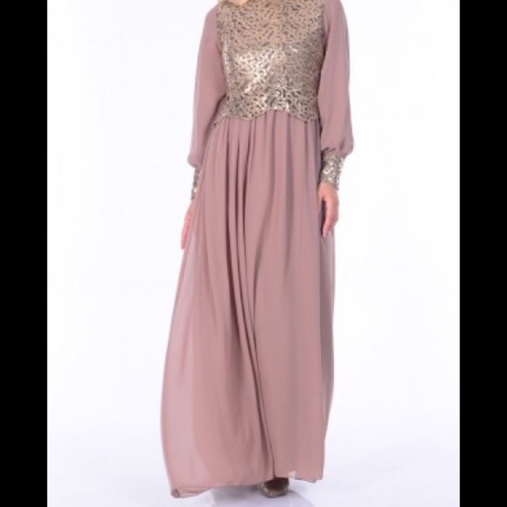 Modest dress. Mauve with gold accent. Festive - Picture 1 of 1