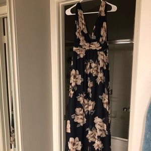 Garden Meandering Navy Blue Floral Maxi Dress