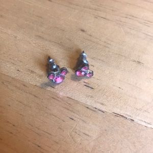 Silver with pink stone Mickey Mouse earrings