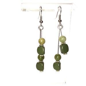Earrings, Green Silver, Hand Crafted