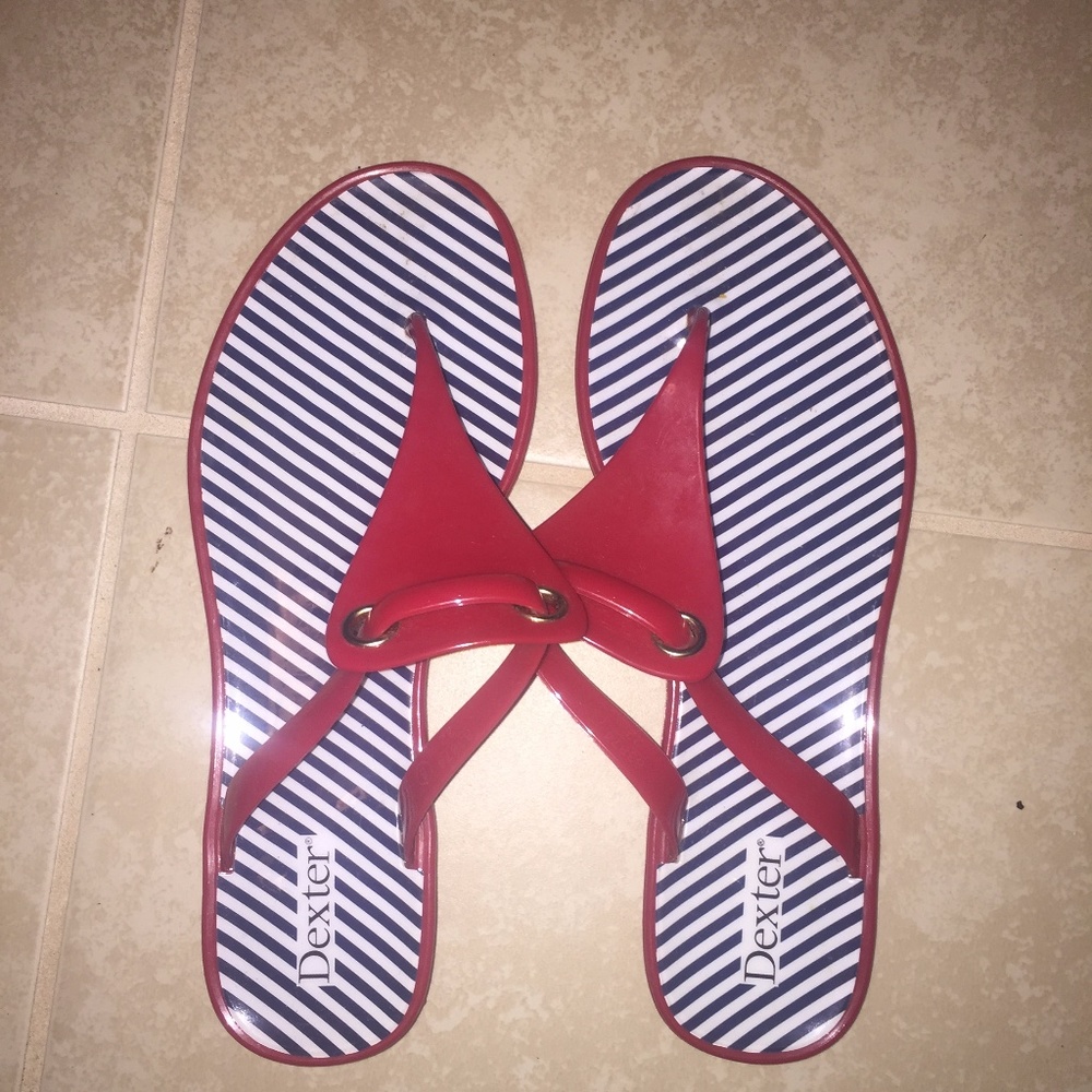 Red with blue and white stripped sandals