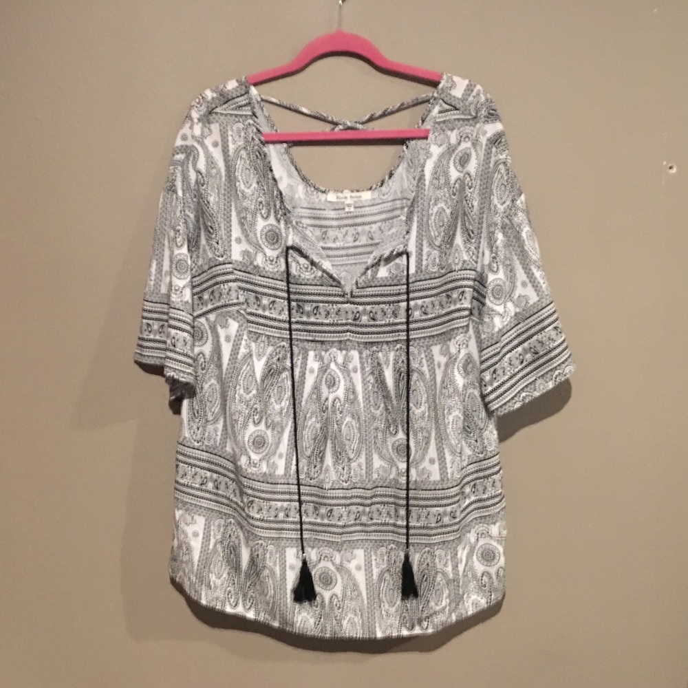 Peasant top tunic black white boho plus size