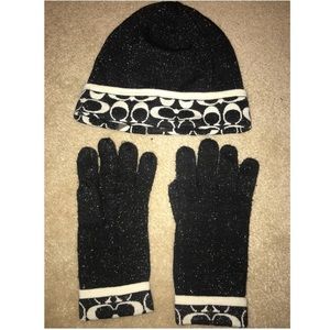 Coach black hat and gloves set