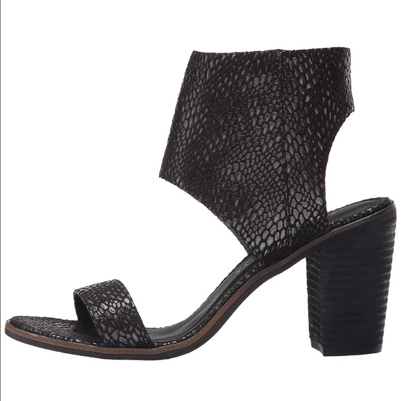 Black Snake Embossed Ankle Strap Block Heel Sandal - Picture 4 of 5