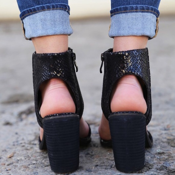 Black Snake Embossed Ankle Strap Block Heel Sandal - Picture 3 of 5