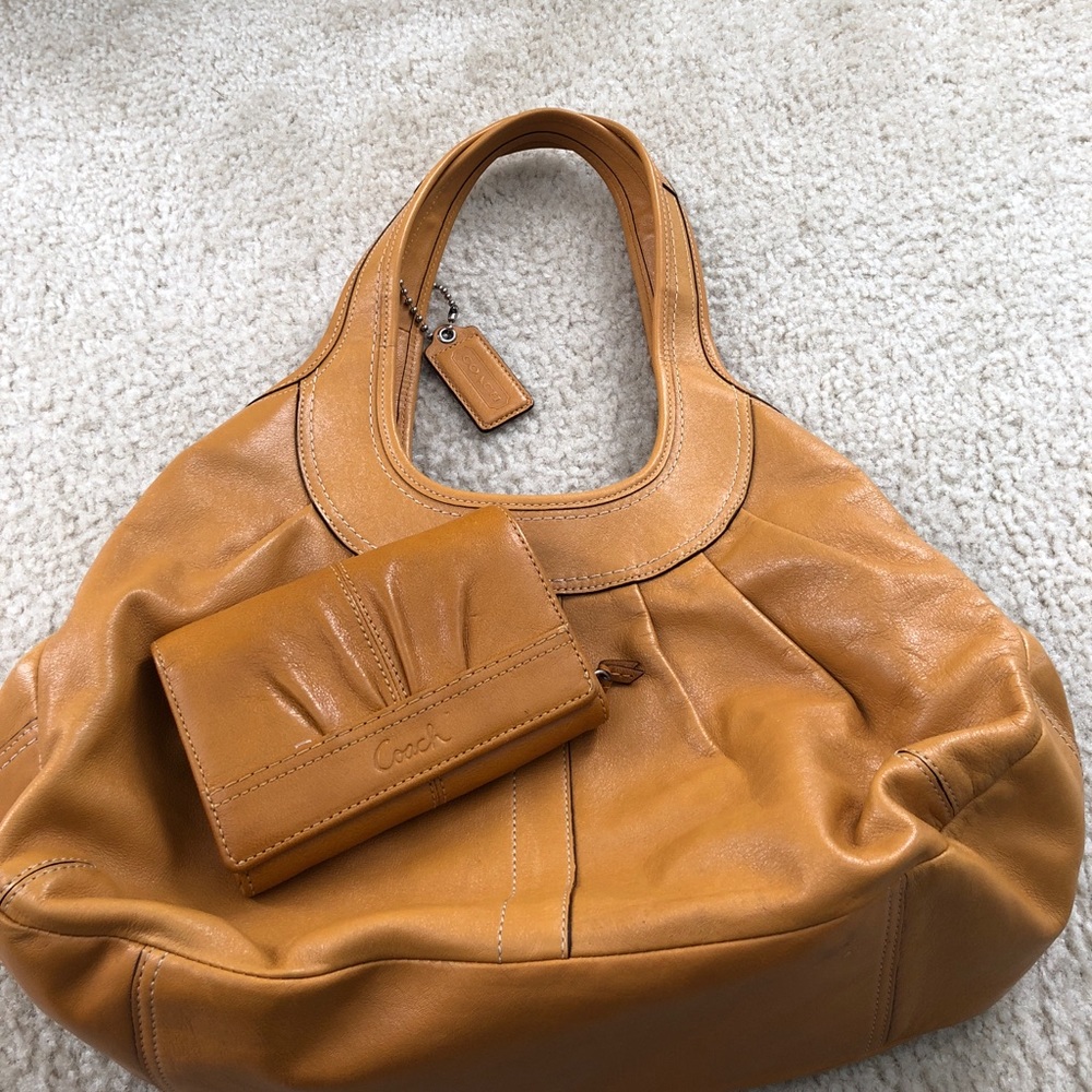 Coach Mustard Leather Hobo Bag & Wallet