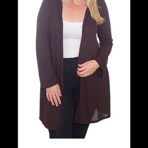 Brown Hooded Open Cardigan/Duster