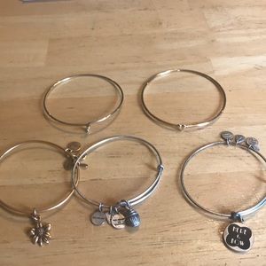 3 Alex & Ani bracelets and 2 bangles