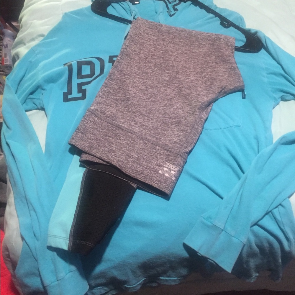 VS PINK legging/long sleeve hooded tee set