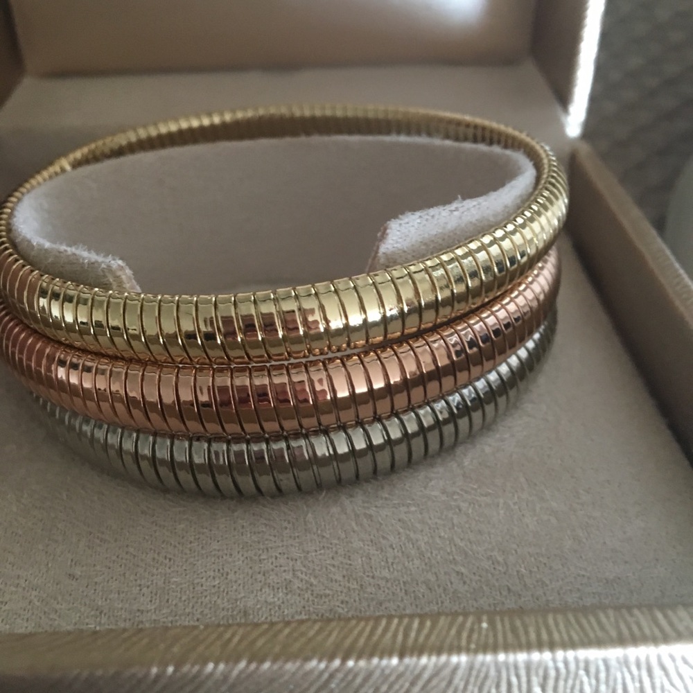3 bracelets set . Gold .silver and rose gold