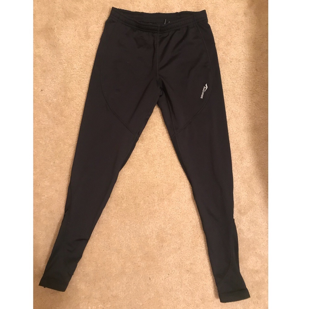 Black Saucony running pants with mesh