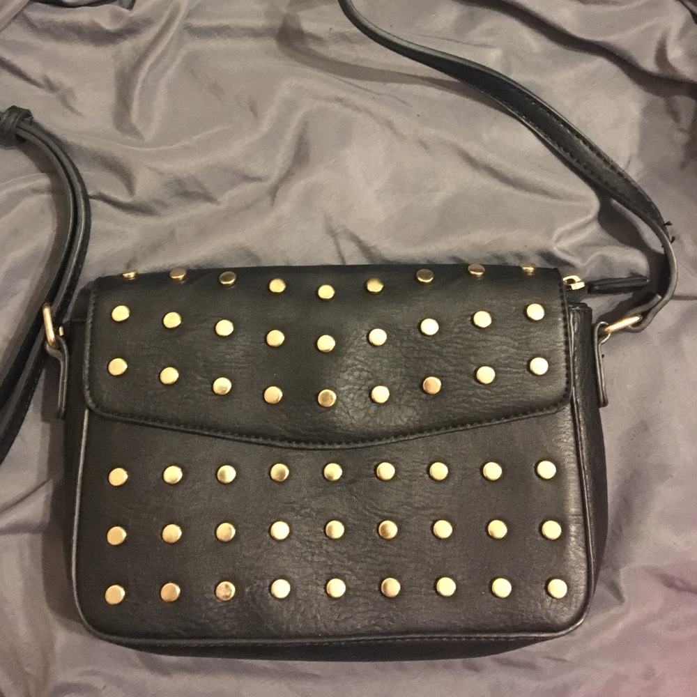 New black and gold studded purse