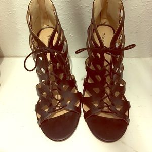 Torrid black lace up block heels
