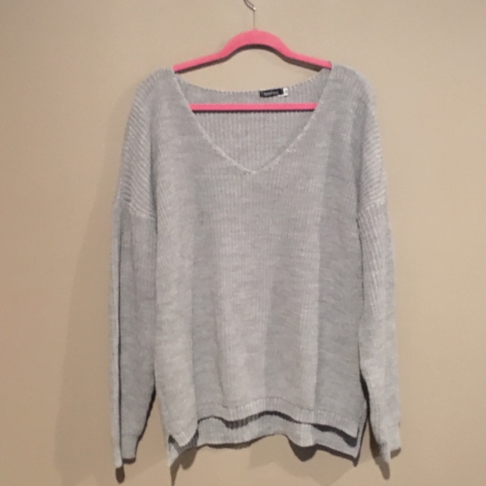 Oversized V Neck Tunic Sweater Plus Size grey