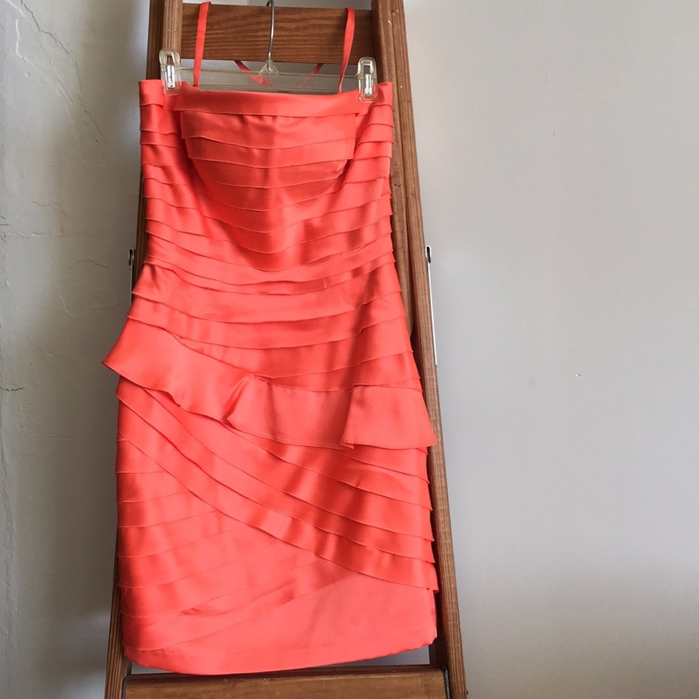 Strapless Coral Satin Cocktail Dress