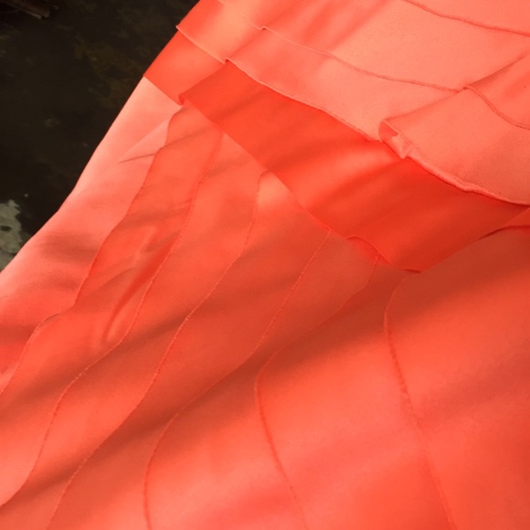 Strapless Coral Satin Cocktail Dress - Picture 5 of 6