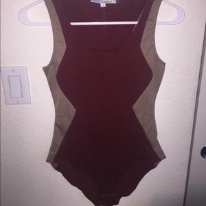 Maroon and tan bodysuit