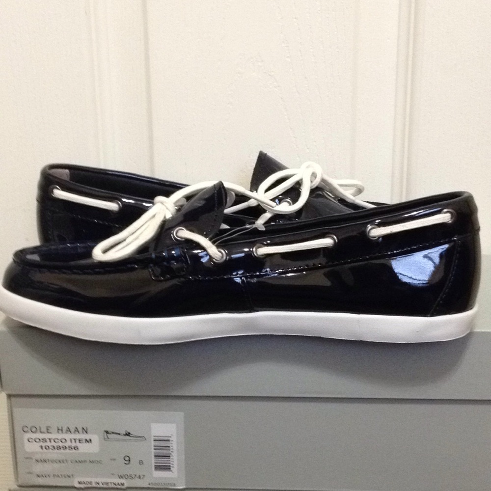 New Cole Haan NAntucket Camp Navy Patent Shoes 9B