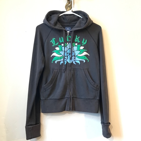 LUCKY BRAND - Gray Faded-Look Embroidered Hoodie - Picture 2 of 4