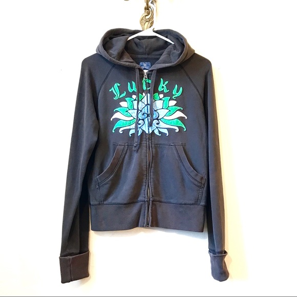 LUCKY BRAND - Gray Faded-Look Embroidered Hoodie - Picture 3 of 4