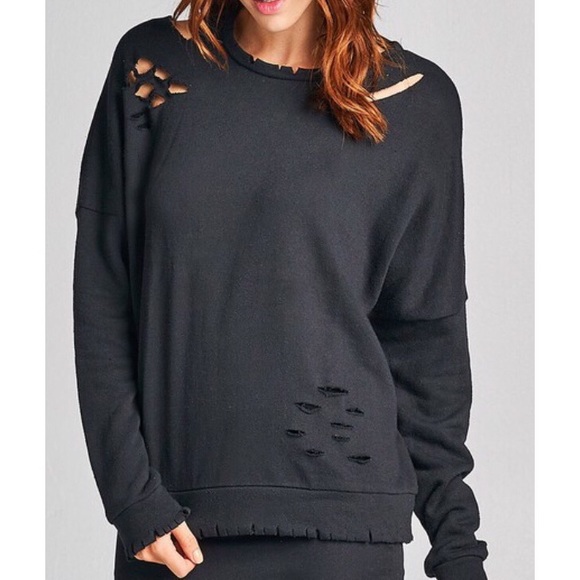 Distressed black terry top - Picture 2 of 2