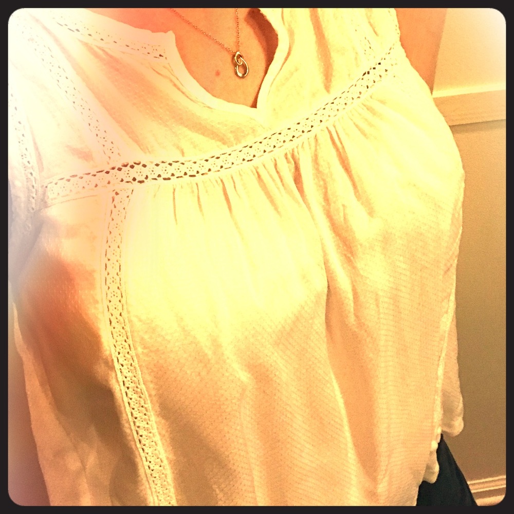 Lucky Brand White Sheer Loose Tank Top