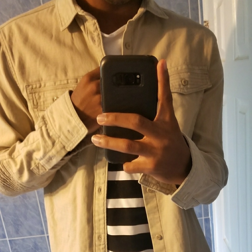 Khaki biker jacket, slim fit