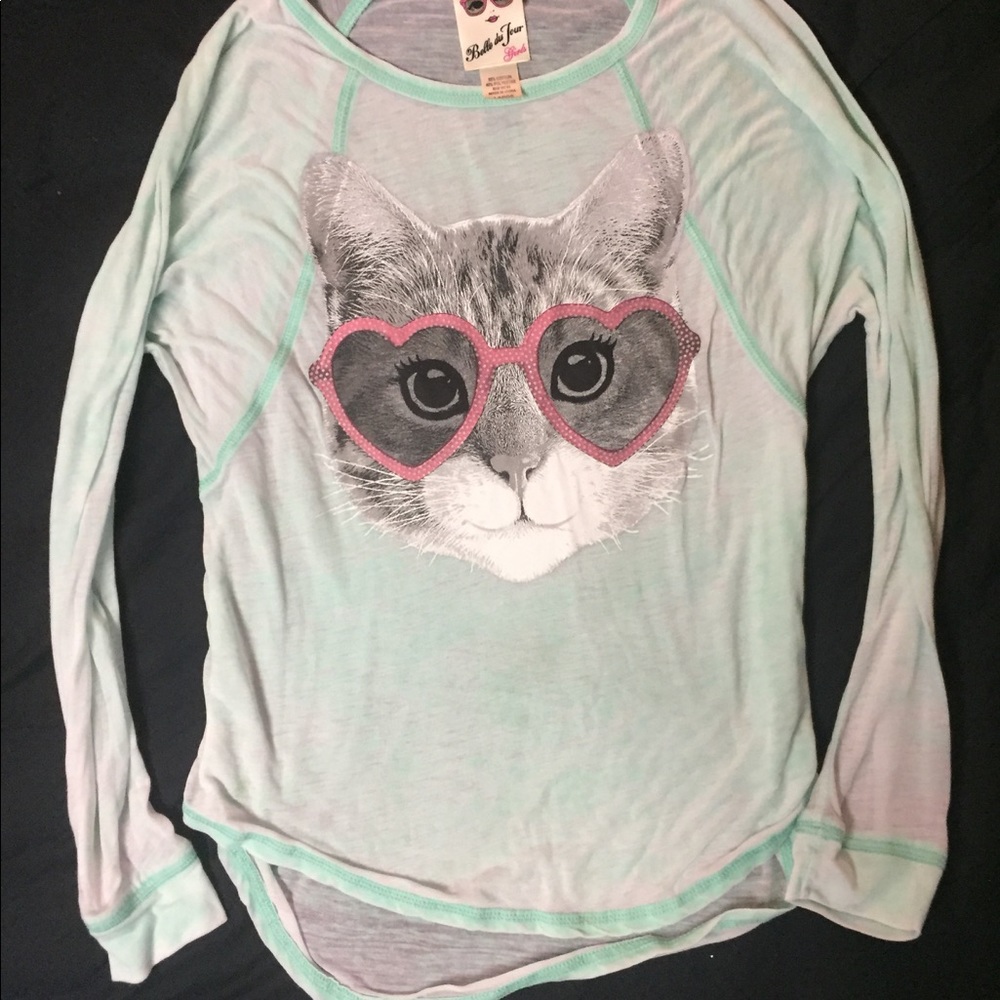 Girls large belle de Jour cat shirt sheer cute