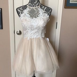 White lace and ivory cocktail dress