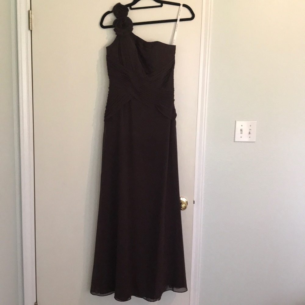 Chiffon one-shoulder, floor length dress