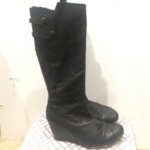 Miz Mooz All Leather Black Wedge Boots, Sz 7.5