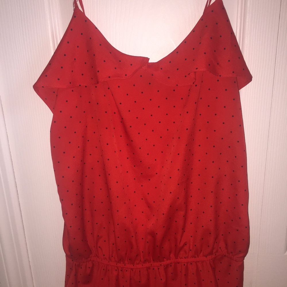 Red with black polka dots tank