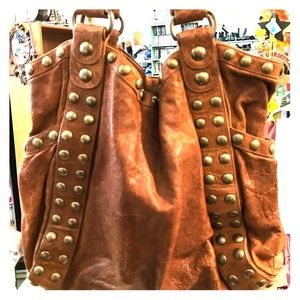 Used Kooba Tobacco Leather Ada Studded Hobo Bag