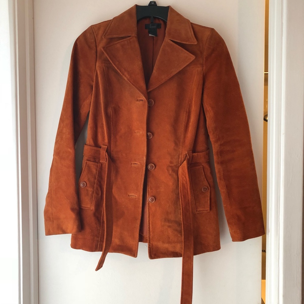 Orange leather pea coat